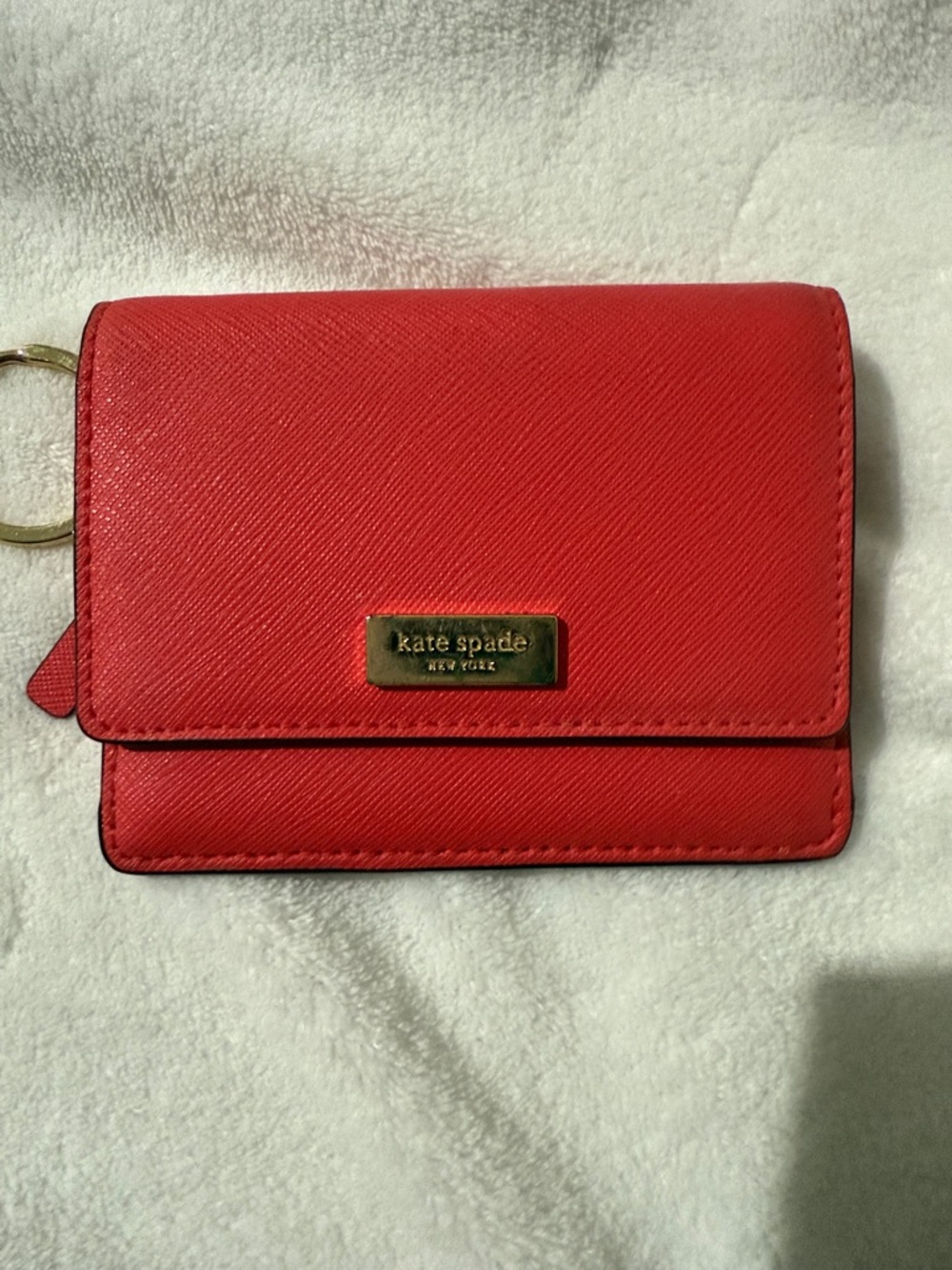 kate spade Red Saffiano Mini Wallet with Gold Plaque